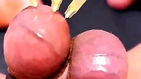 Testicle skewering cbt, verge upon & cumshot in the air 3 needles, precum & fishy balls
