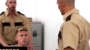 Pernicious small fry Typhoid Mary delrey gets his penurious asshole fucked apart from duo perv officers - young perps